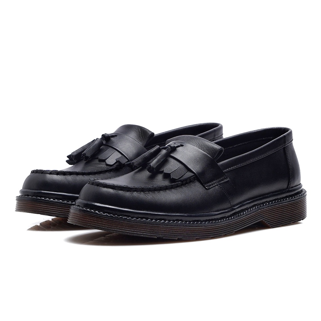 Gates Black Solid (Kulit Asli) - Sepatu Loafers Pria Casual Kulit Asli Formal Slip On Kerja Kuliah Loafer Kasual Original