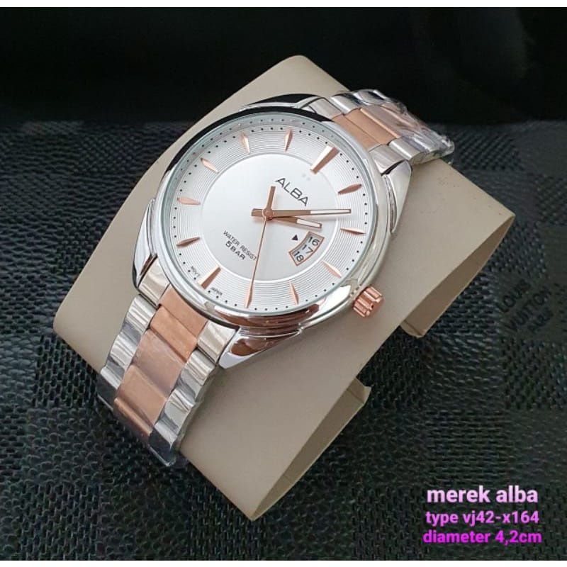 COD Jam Tangan Pria Alba-VJ42 Super Rantai Body Bulat Tanggal Aktif