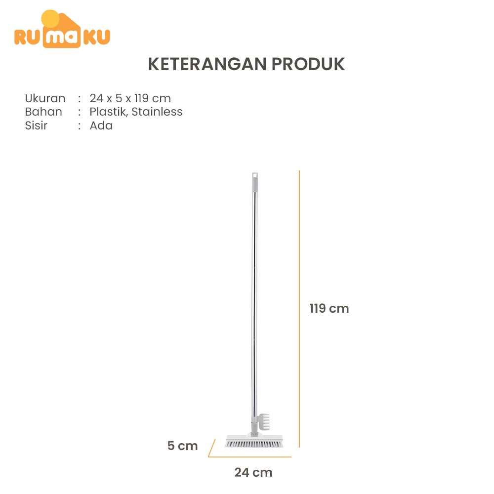 Rumaku Sikat Pembersih Lantai Toilet Kamar Mandi 2 in 1 Praktis Serbaguna Serokan Air Gagang Panjang Warna Putih