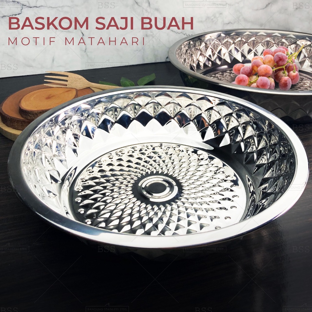 Piring Besar Tebal Buah Sayur Daging Motif Matahari 30CM 35CM 40CM Prasmanan Stainless Multifungsi