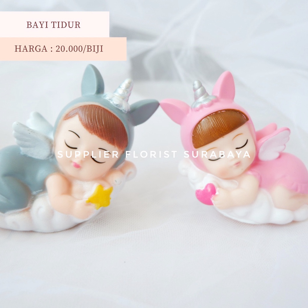 MINIATUR KUE TART BAYI TIDUR BAHAN KARET ELASTIS PAJANGAN TOPPER HIASAN BABY BORN MANYEK BAYI SATU BULANAN SATU BULAN BANYEK MBANYEK BABY SHOWER WELCOME TO THE WORLD HIASAN KUE TART CAKE DECORATION ANAK BAYI TIDUR