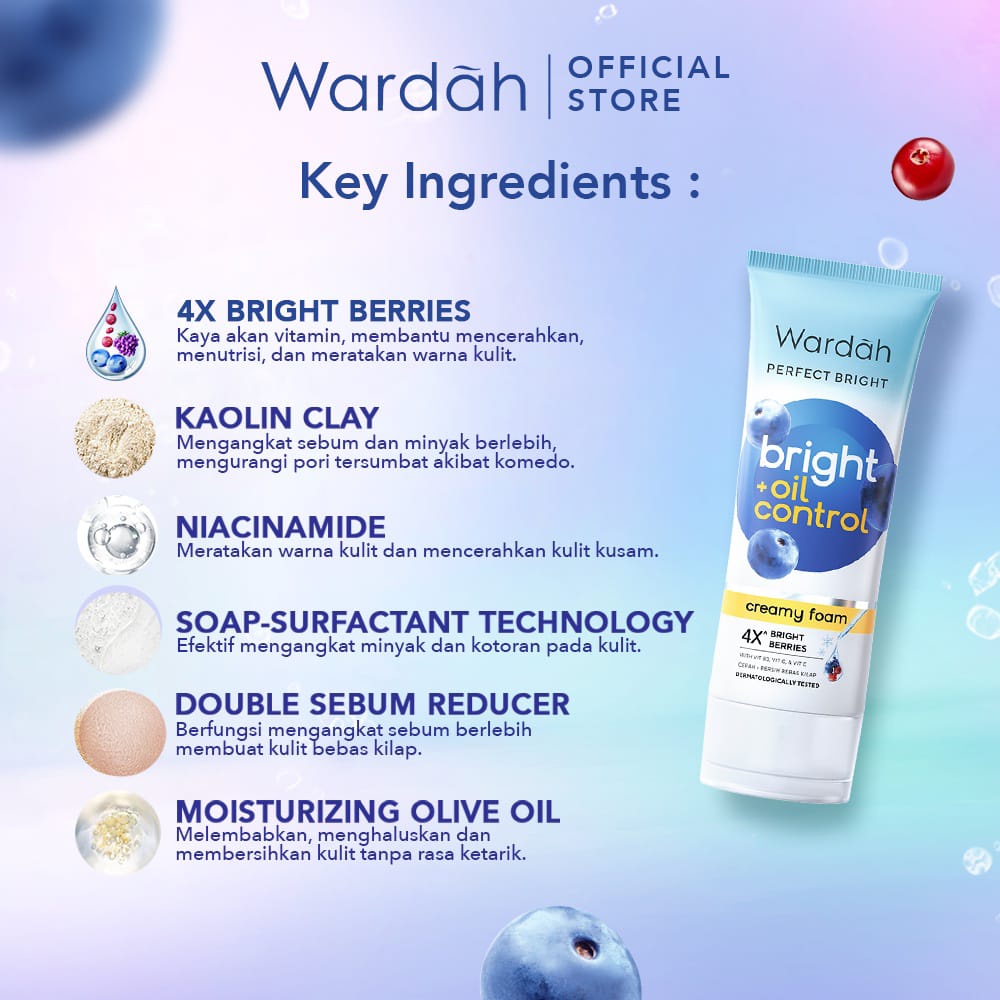 (Facial Wash) Wardah PERFECT BRIGHT Creamy Foam 100 ml / 50 ml Brightening + Smoothing/Oil Control - Kulit Normal Kering Dry / Berminyak Kombinasi Oily Skin - Sabun Cuci Muka Pembersih Pencuci Wajah Cleanser Pemcuci Face Wash Cleansing Fasial Perfek Brigh