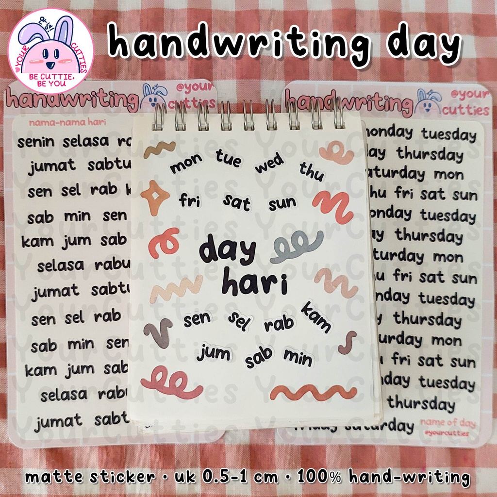 

[SHEET] STICKER STIKER DAY NAMA HARI TULISAN SENDIRI HANDWRITING PLANNER JURNAL