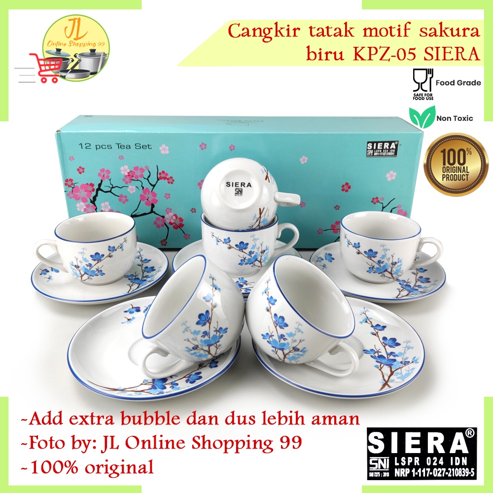 Cangkir set 6 pasang motif sakura biru 220ml SIERA KPZ-05 / tea set coffee set