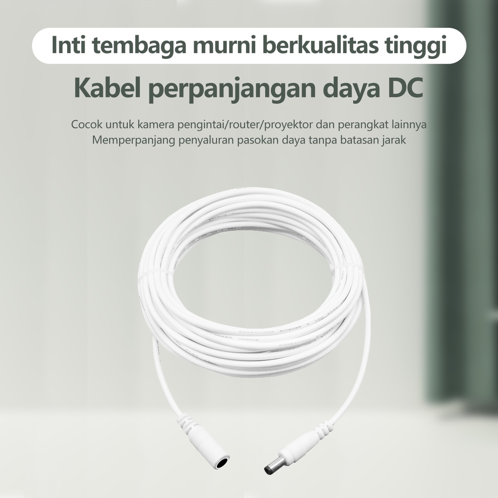 XIHANCAM Sambungan Kabel Listrik Tembaga Yang Diperpanjang DC 5.5x2.1 Kamera CCTV Power Extension Cable Accessory 12V Powerline Adapter 5M Panjang For CCTV Outdoor