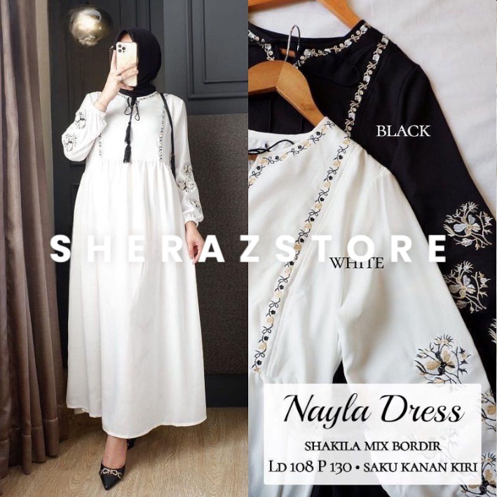 Gamis Putih Jumbo Ld 120 130 140 NAYLA DRESS S M L XL XXL XXXL 5L Gamis Hitam Bordir Terbaru