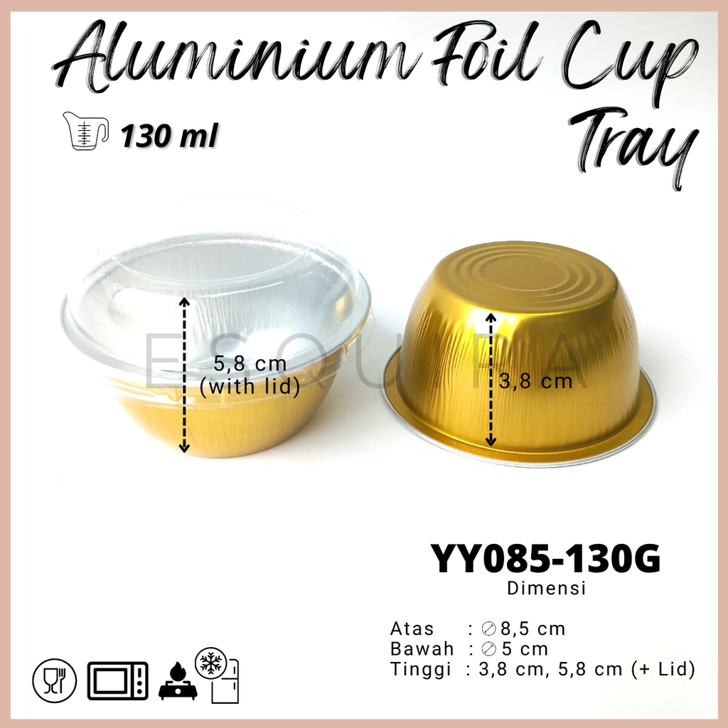 Aluminium Foil Cup Tray Gold + Pet Lid / 10 PCS / YY085-130G