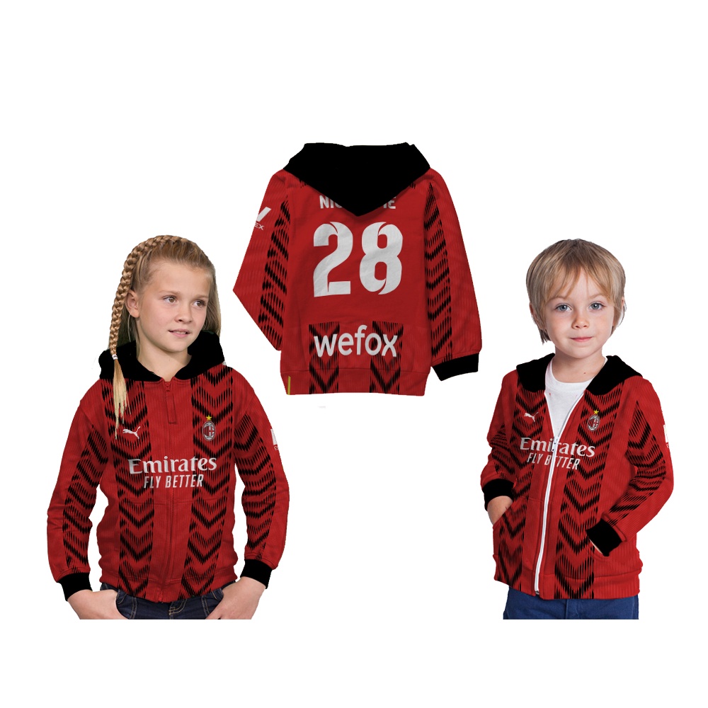 Jaket Sweater Hoodie Ac Milan New 2023 2024 Home Merah Anak Fullprint