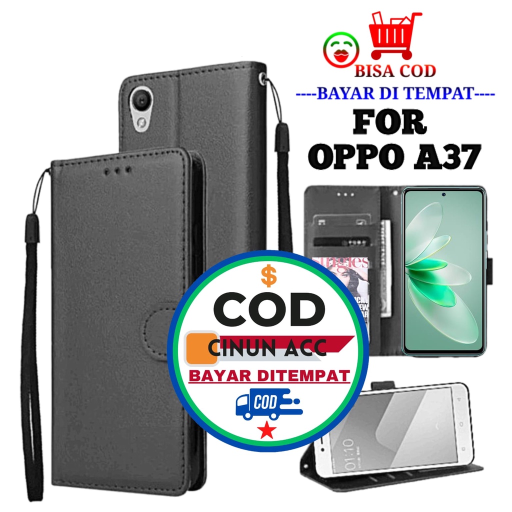 Case Flip FOR OPPO A37 Case Kulit -Casing Dompet Cover Wallet Leather Sarung HP Free Tali