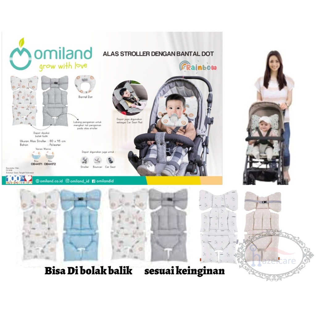 [Hazelcare]  Omiland Alas Stroller + Bantal Dot Bahan Lembut Motif Premium - Alpaca / Rainbow / Sloth Series / Panda