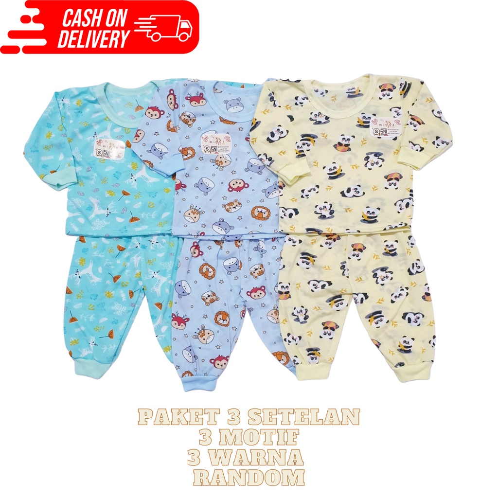 Paket Hemat 3 Pcs Piyama Lengan Panjang Celana Panjang Full Print Usia 0-2 Tahun Baby Alicia