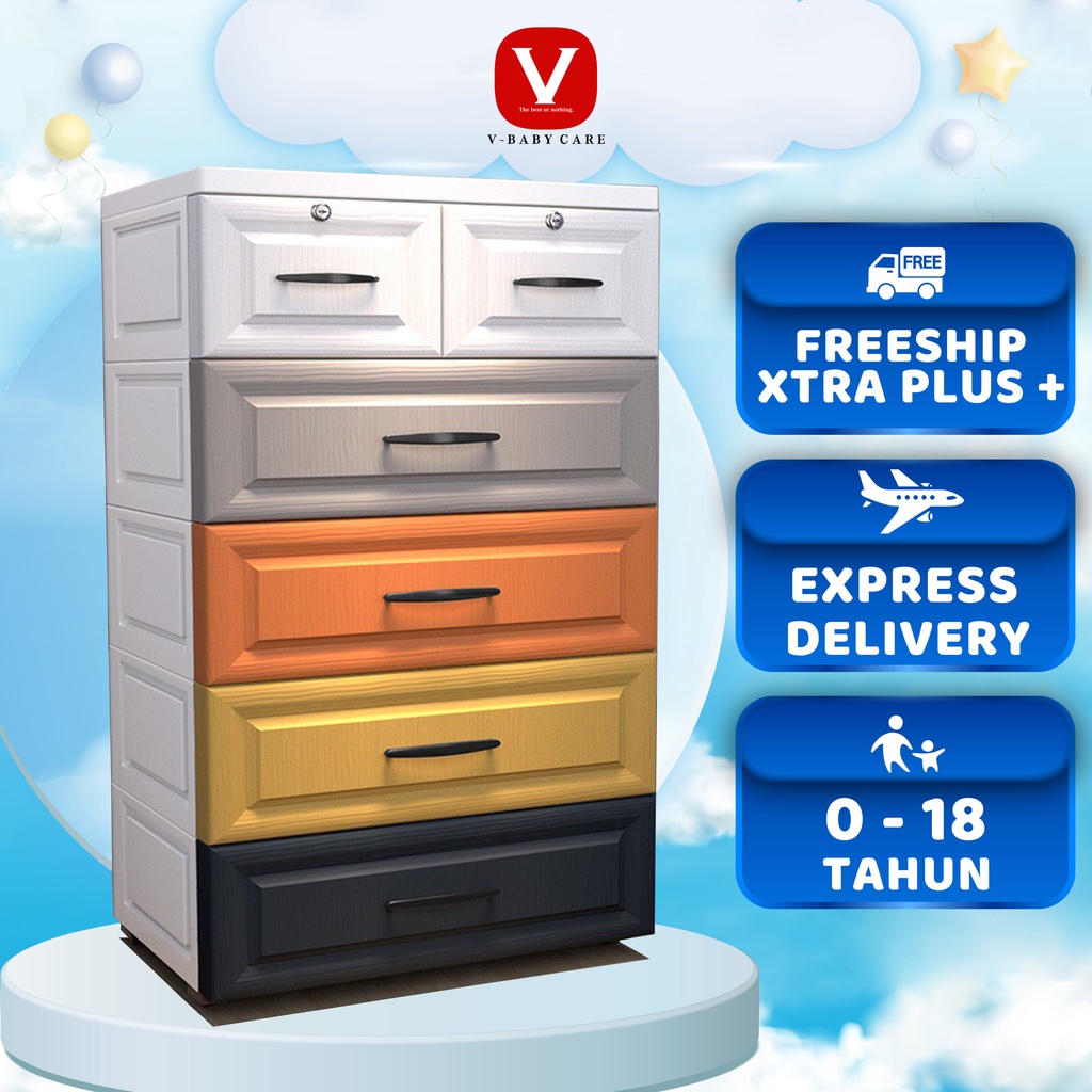 V-BABYCARE Lemari pakaian plastik/ laci plastik bertingkat/ style eropa kotak tempat penyimpanan  Lo