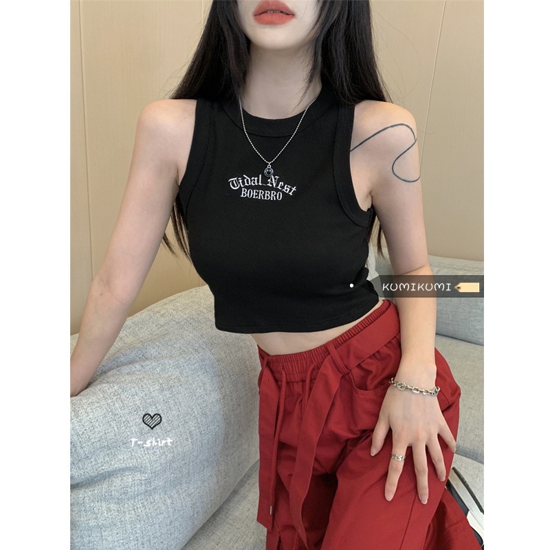 Red Seksi Pendek Berbentuk I Hitam Rompi Dalam Wanita Musim Panas Spice Girls Slim Luar Memakai Suspender Tanpa Lengan Dibungkus Dada Top