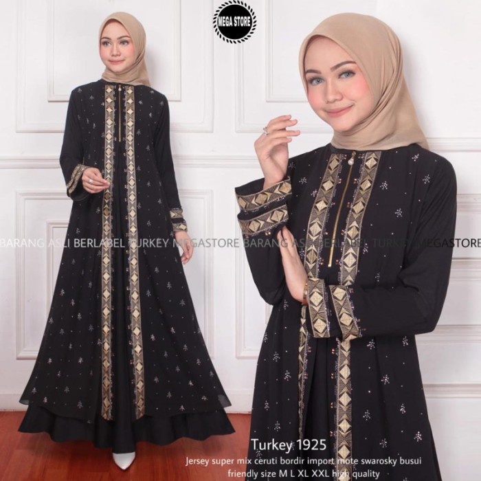 BAJU MUSLIM WANITA GAMIS DRESS ABAYA TURKEY ARAB HITAM BORDIR 1059