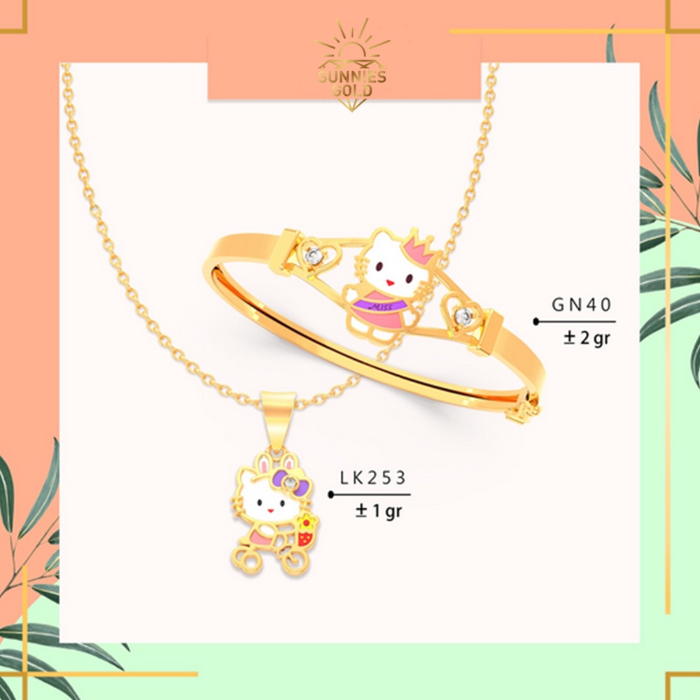 SET PERHIASAN ANAK GELANG KALUNG LIONTIN EMAS ASLI KADAR 375 8K BONEKA HELO KITY - LK 253 GBA 40