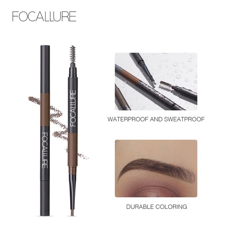 NIK - FOCALLURE Auto Brows Pen 3in1 FA64 | Pensil Alis eyebrow | Pigmented | Waterproof | Tahan Lama | BPOM ORIGINAL