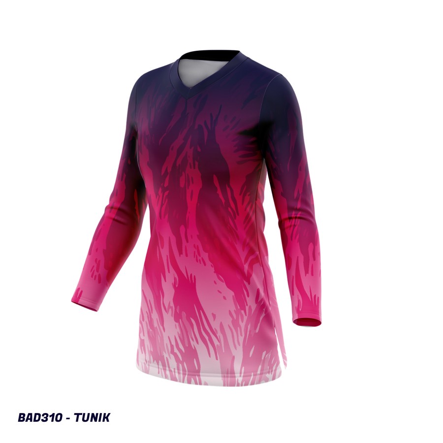 Kaos Baju Jersey OlahRaga Sepeda Model Tunik Wanita Lengan Panjang Gradasi Hitam Pink BAD310 Dryfit 
