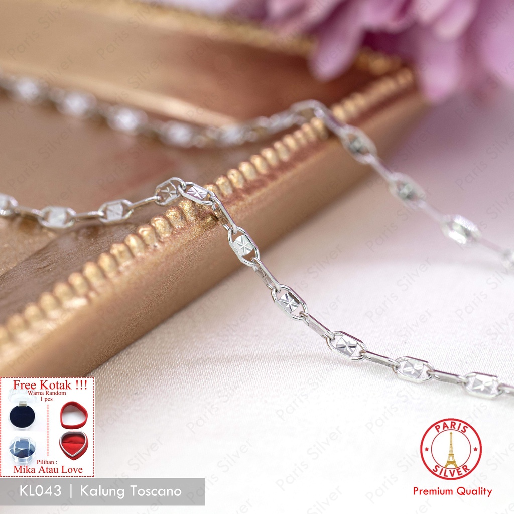 Kalung Wanita Toscano Perak Asli Silver Lapis Emas Putih Toskano Biji Padi Timun