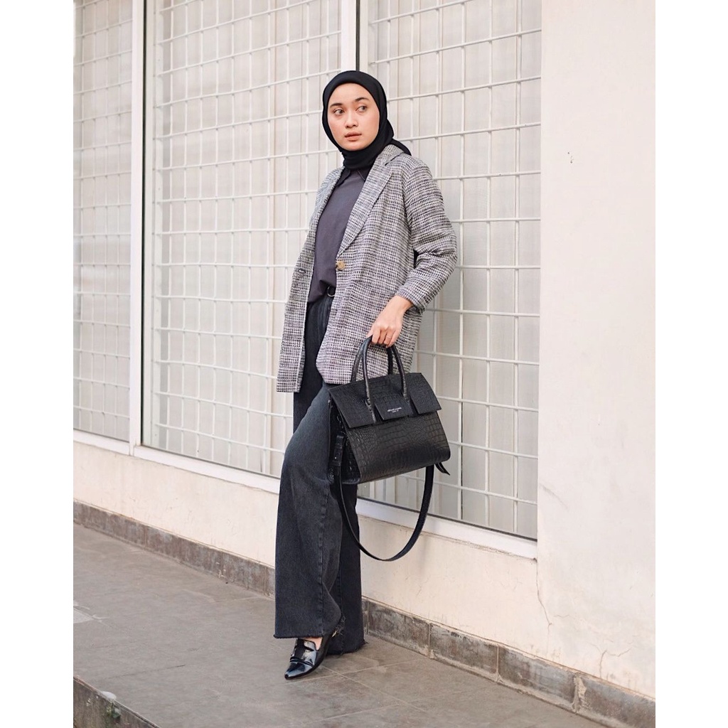 Ms Daisy Alina Tweed Blazer with Big Pockets Baju Outer Atasan Wanita Muslim