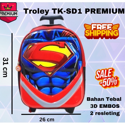 NEW ~ COD ~ Tas TROLEY Sekolah  2 Ruang TK Superman Batman Bumblebee Captain IRON MAN Tas Kilap 2 resleting