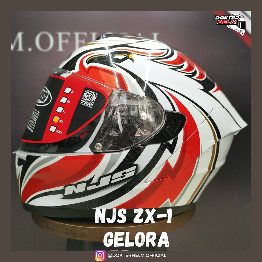 NJS ZX-1 ZX1 ZX 1 MOTIF GELORA WHITE/RED PUTIH GLOSSY DOUBLE VISOR HELMET