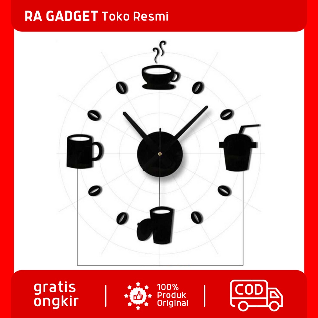 Jam Dinding Aesthetic DIY Giant Wall Clock Model Kopi Cafe / Jam Dinding Tempel Tembok Digital Besar