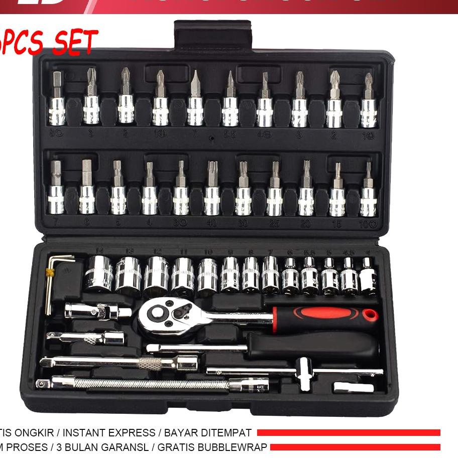 ♦ JLD kunci 1set lengkap 46 Pcs kunci shock set 1/4” Socket Wrench Pas socket Set car repair Drive S