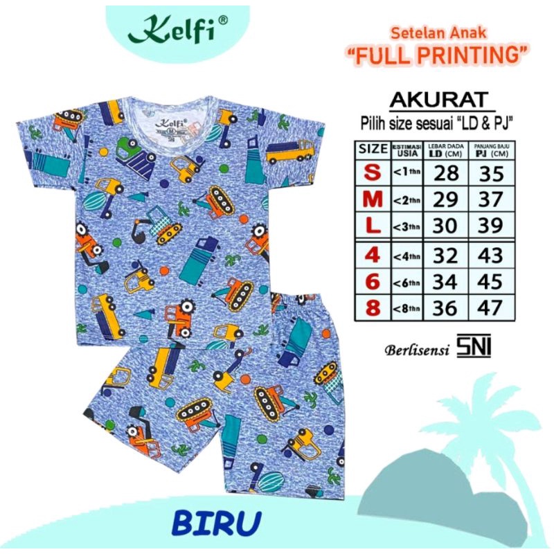 Setelan Anak Full Print Lengan Pendek Celana Pendek SNI SETELAN KELFI