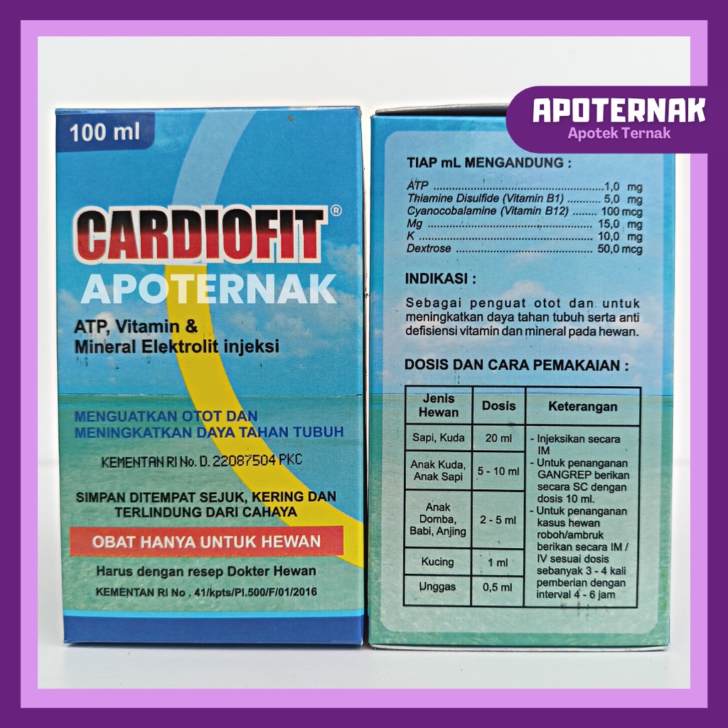 CARDIOFIT 100 mL | ATP Vitamin Mineral Penguat Otot Hewan Sapi Kambing Domba Kerbau Ambruk | Seperti Biosan TP Biodin Bioselvita