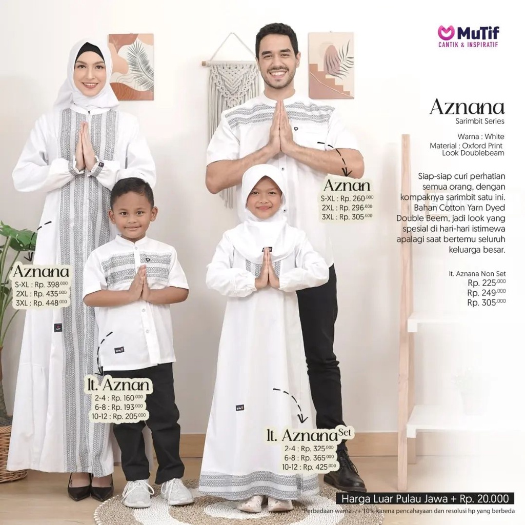 Sarimbit Mutif Aznana White / Sarimbit Putih keluarga / Sarimbit Mutif Terbaru 2023