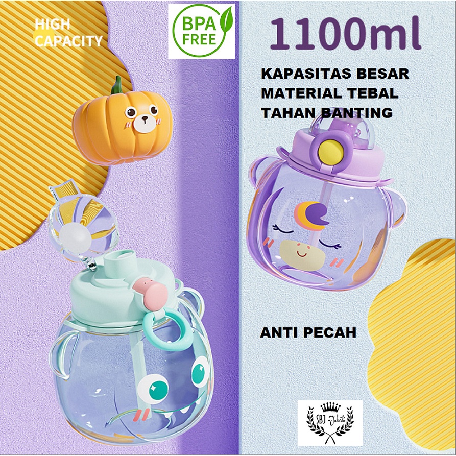 BOTOL MINUM ANAK BEAR FORCE DIY STICKER BPA FREE 1100ml DENGAN TALI DAN SEDOTAN