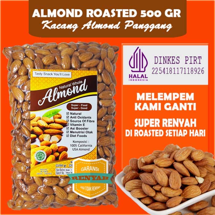 

Best Seller Kacang Almond Panggang Kupas - Almon Roasted Original Premium - Natural 500gr