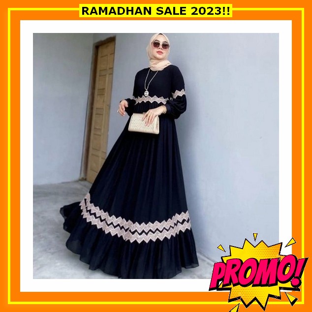 Baju Gamis Wanita Dewasa Remaja Busui Simple Elegan Mewah Modern Kekinian Import Untuk Lebaran Model