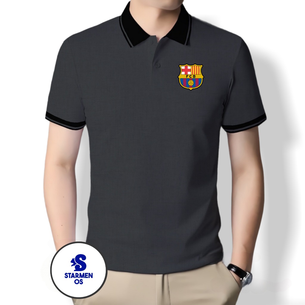 Kaos Wangki Polo Atasan Tshirt Pria Kerah Wangki Big List LOGO BARCELONA
