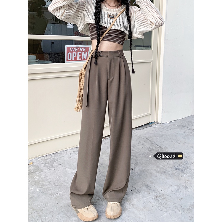 Celana Panjang Wanita Korean Style Loose High Waist Casaul Hitam Straight Pants