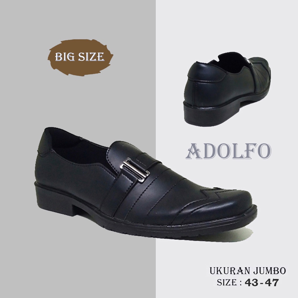 ADOLFO SLIP X ZAGIB | Sepatu Pria Full Black Asli Kulit / Pantofel Ngantor Big Size Formal Ukuran Jumbo Besar