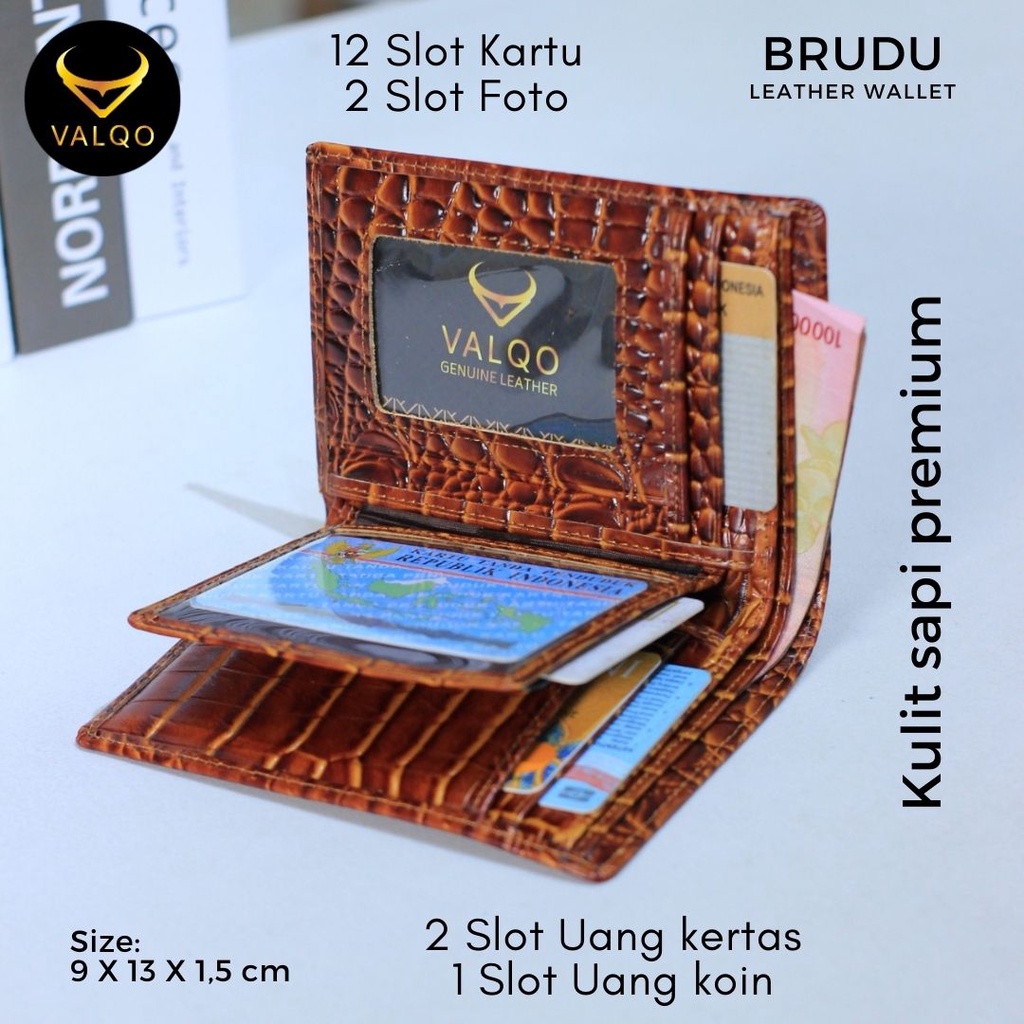 [VALQO] BRUDU BY Dompet Kulit Sapi Motif Buaya Pria Cowok Kartu Laki Berdiri 3/4