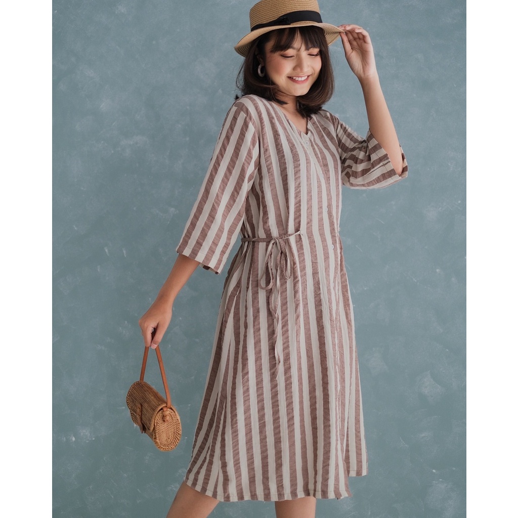 Myrubylicious  PEANY MIDI DRESS KODE N 4166 | MIDI DRESS | DRESS WANITA | DRESS STRIPE | DRESS CRINCLE