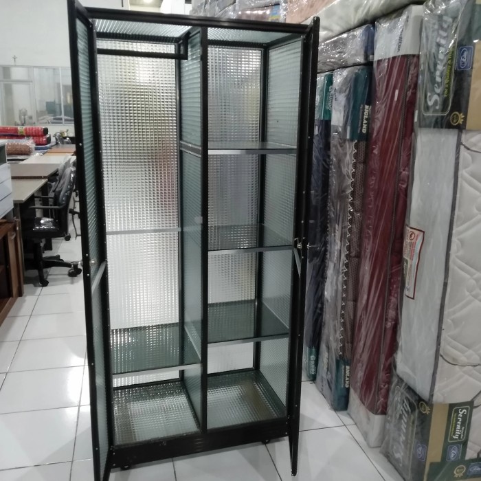 Lemari Baju Aluminium Kaca 2 Pintu