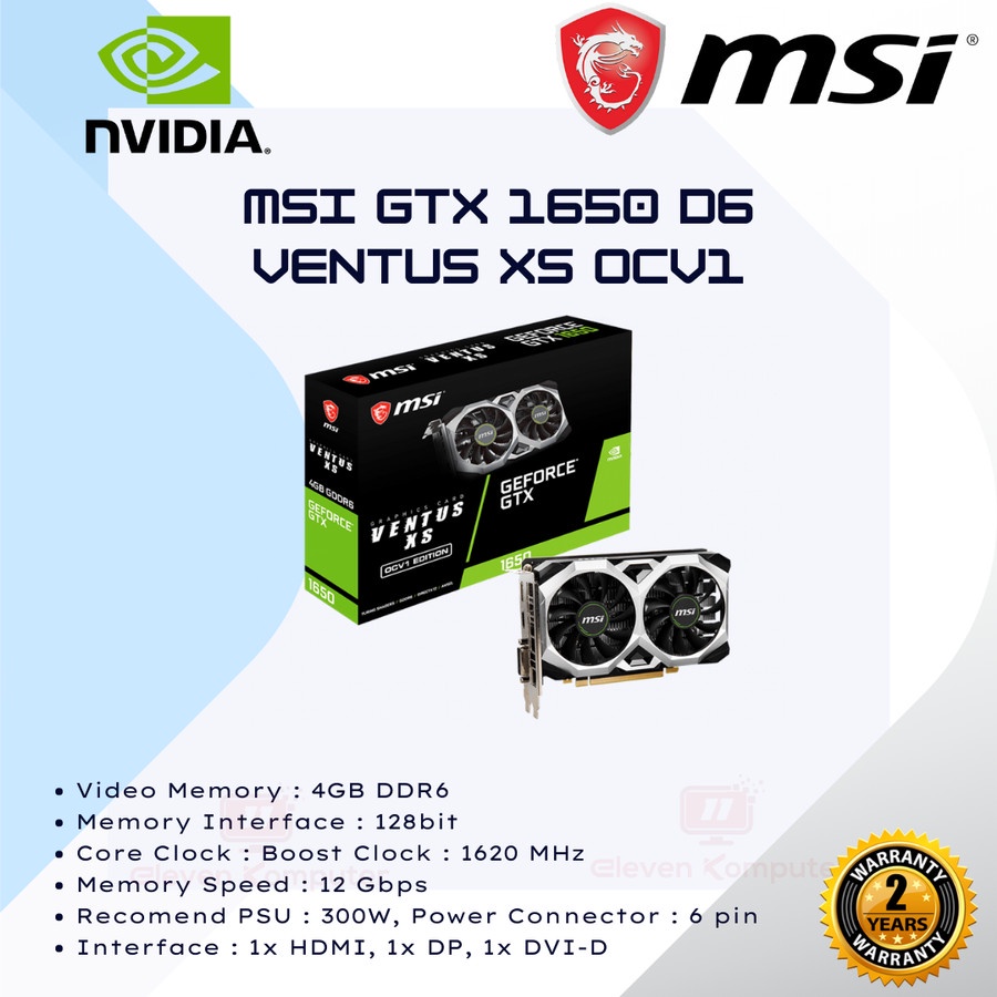 VGA MSI GeForce GTX 1650 D6 Ventus XS OCV3 4GB GDDR6 | GTX1650 4GB | GTX1650 D6 VENTUS XS OCV3