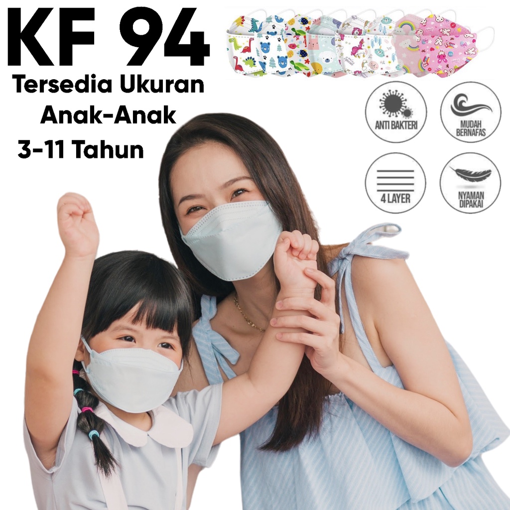 Masker KF94 KN95 3PLY 50pcs Box Anak CAREION UTAMA YNB  Isi 10pcs 4ply Warna Mix Kids