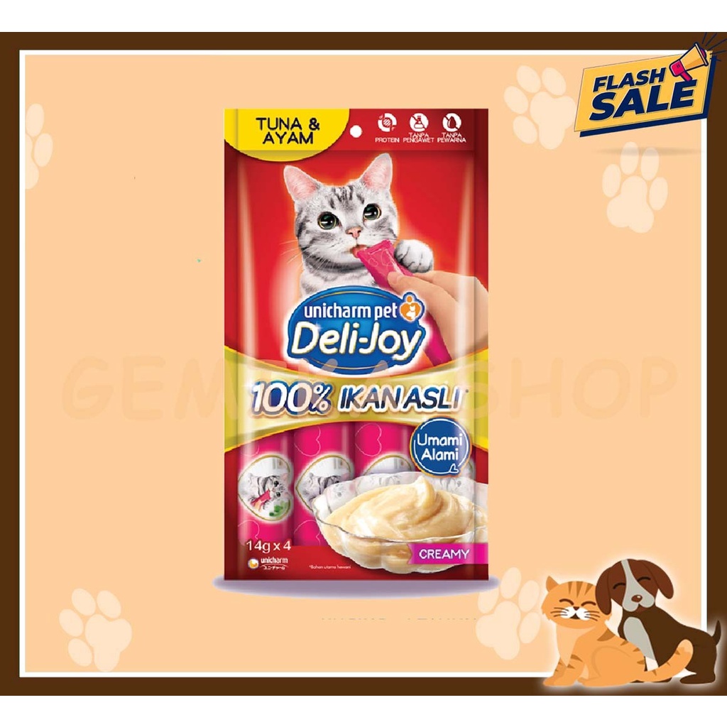 MAKANAN SNACK KUCING DELIJOY CREAMY PREMIUM ( 4 X 14 GR )