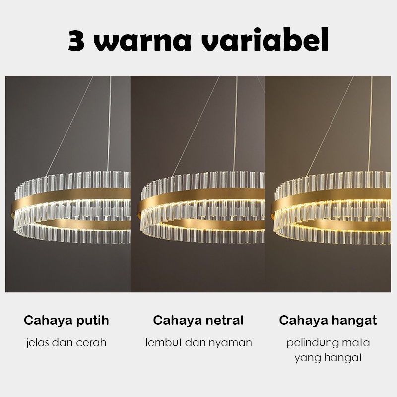 Lampu Gantung Kristal 50cm Chandelier Ruang Tamu 3 warna Mewah Gaya Lampu Gantung Minimalis Hias Nordik Modern