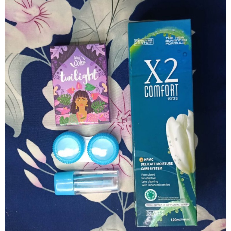 Paket Softlens Twilight Normal Dia 14,2mm + Air Softlens X2 120ml + Pinset + Lenscase / Softlens Living Color / Softlens Irislab