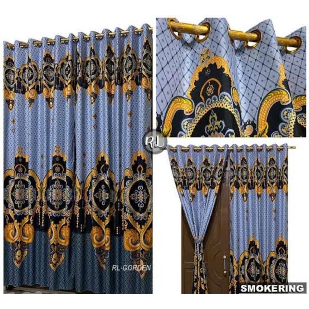 Jual Gorden Hordeng Smokring 12 Ring 6 Gelombang Bisa Jendela Motif Sultan Kratos Biru