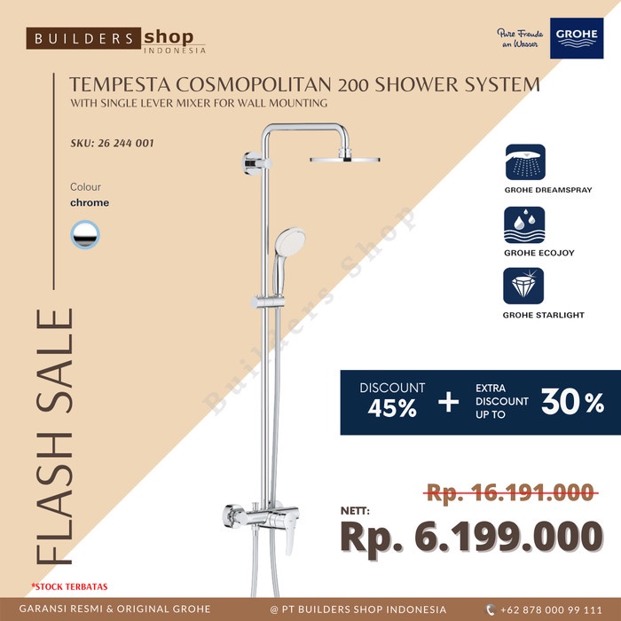 Terlaris Grohe 26244001 - Tempesta Cosmopolitan 200 Shower System