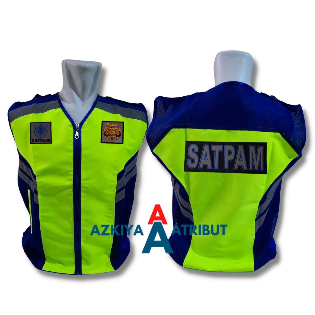 Rompi Satpam Bahan Taslan Waterproof Warna Iga Biru Stabilo | Rompi Lapangan | Rompi Multifungsi