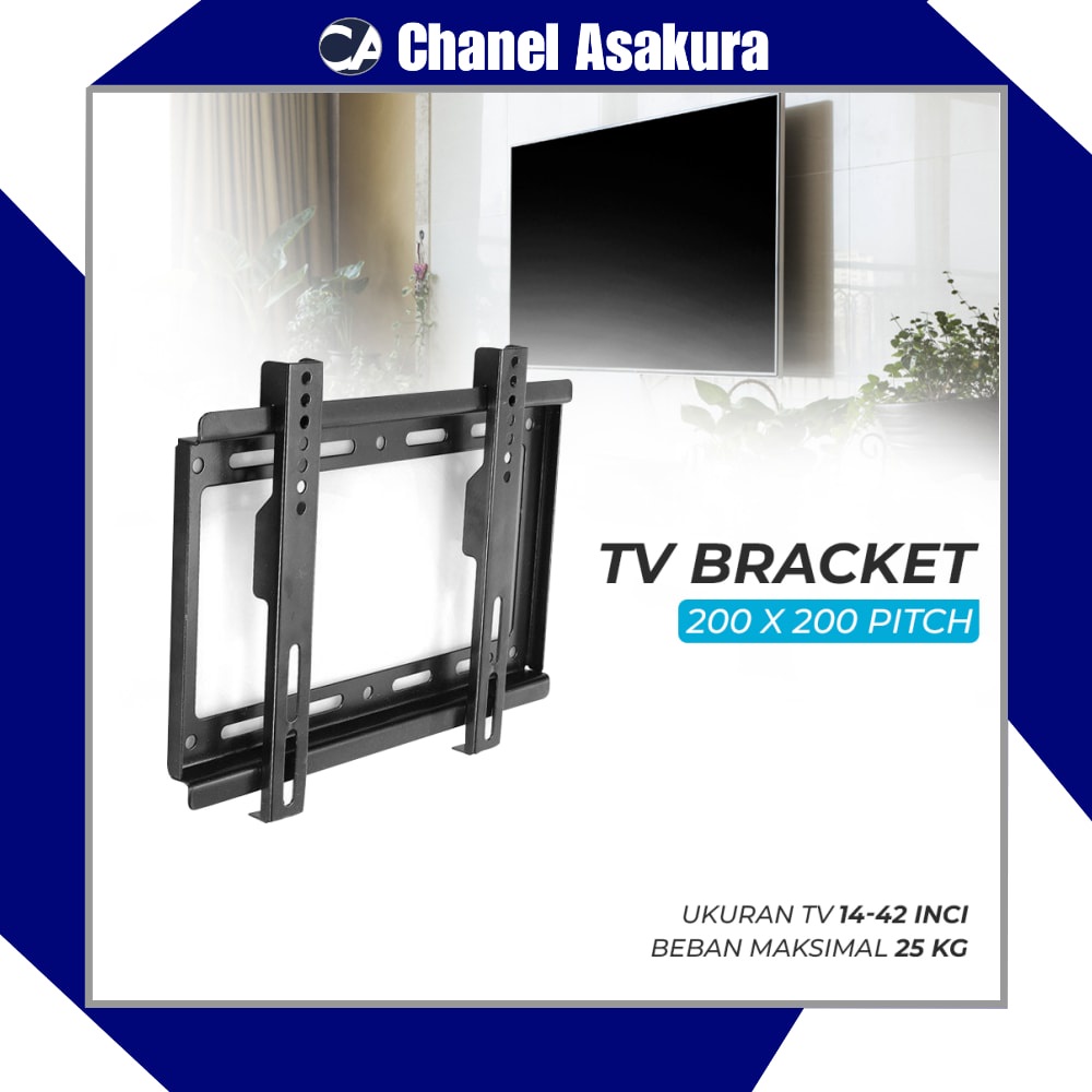 Bracket TV LCD/LED 1.3mm Thick 200 x 200 Pitch Wall for 14-42 Inch TV