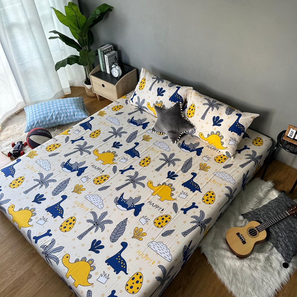 Sprei Katun Anti Geser Bahan Premium | Dino Adventure &amp; Happy Dino | ukuran 180x200 160 120 10