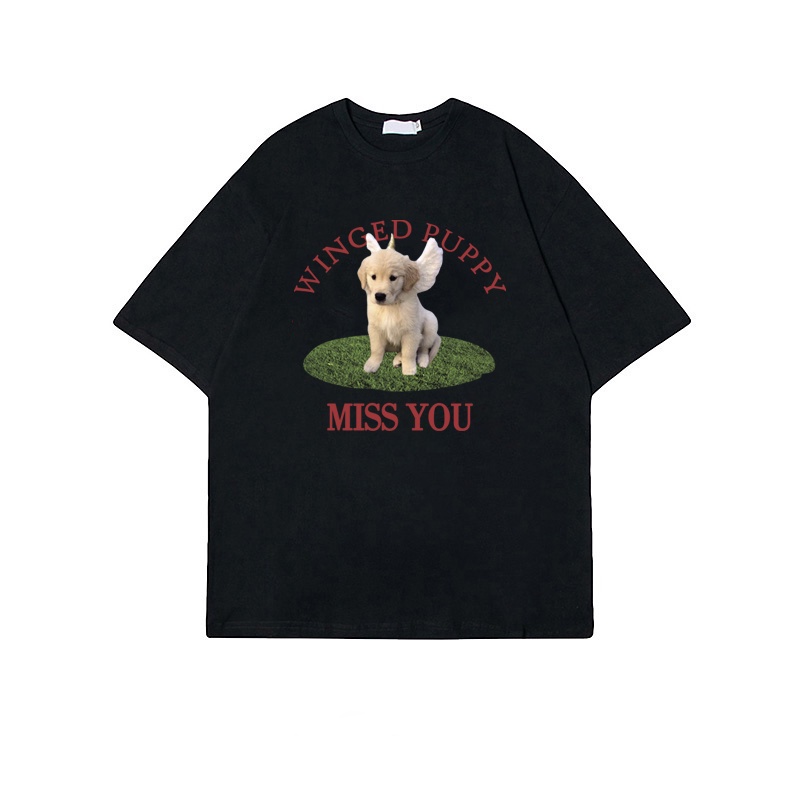 XIAOZHAINV Kaos Atasan Wanita Miss You Dog Pattern Lengan Pendek A0321